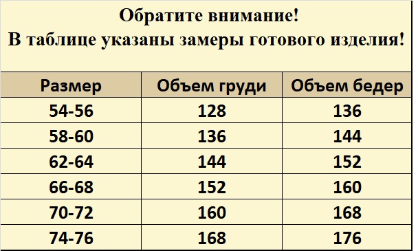 Таблица размеров