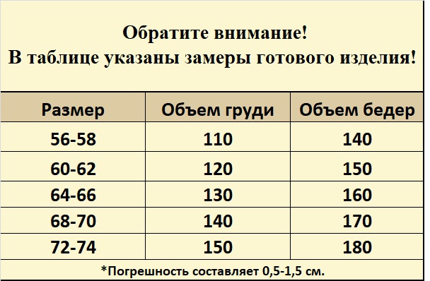 Таблица размеров