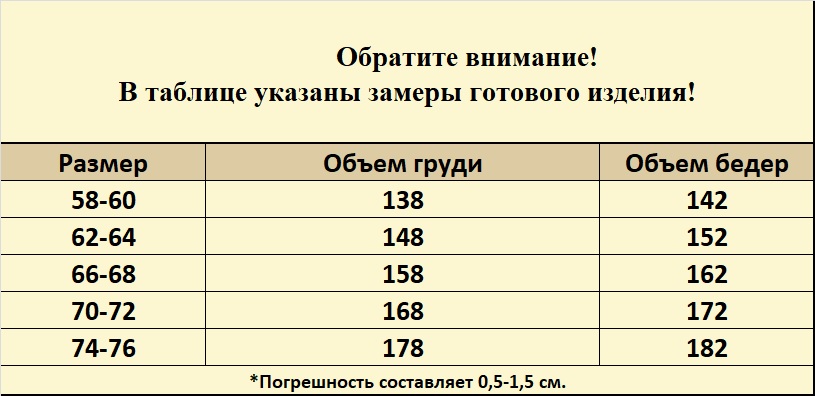 Таблица размеров