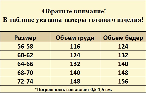 Таблица размеров