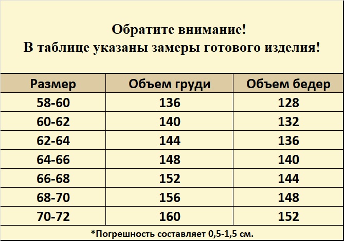 Таблица размеров